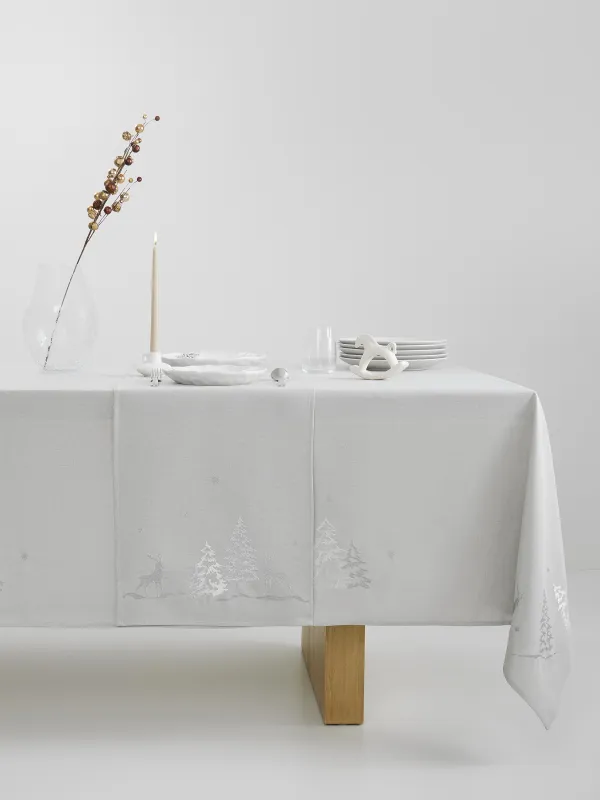 Үстел төсеніші, 40х160 см, полиэстер, ашық сұр, Бұғы мен шырша, Forest fawn, image-2