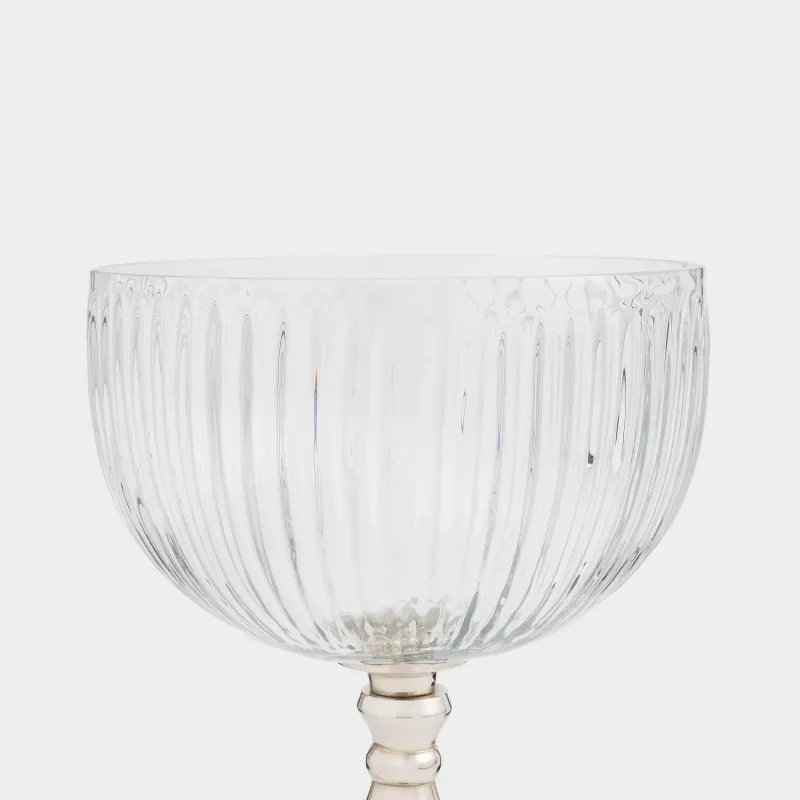 Аяқты ыдыс, 14х20 см, шыны Р/металл, күміс, Fantastic rib, image-5