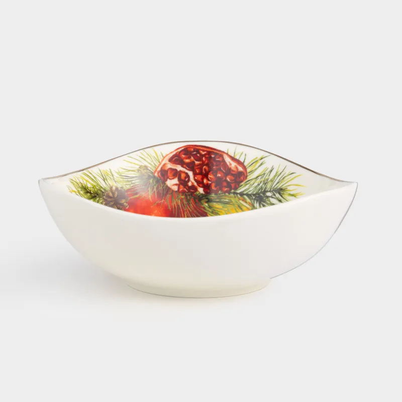 Пиала, 14х5 см, фарфор N, белая, с золотистым кантом, Гранаты и апельсин, Christmas miracle