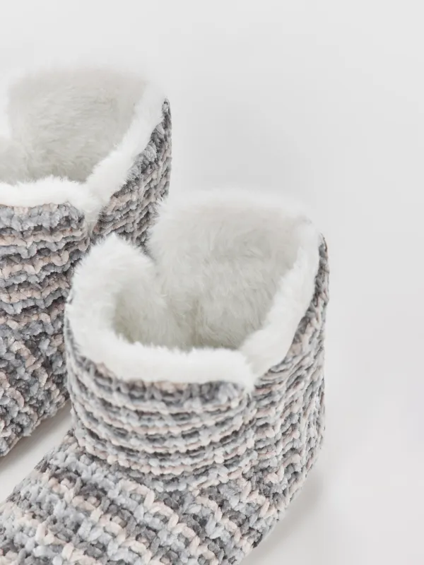 Әйелдер тәпішкелері, үйге арналған, өлшемі 36-37, ұзын, шенилл/жасанды үлбір, сұр, Knitted soft, image-2