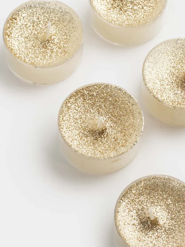 Шай шамы, 4 см, 6 дана, жылтырақтары бар, шампан, Metallic glow, image-2