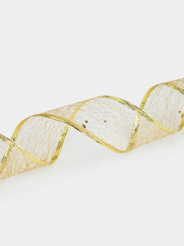 Сәндік таспа, 5 м, иілімді, полиэстер, шампан, Жылтырақтары бар өрмекші торы, Ribbon christmas, image-3