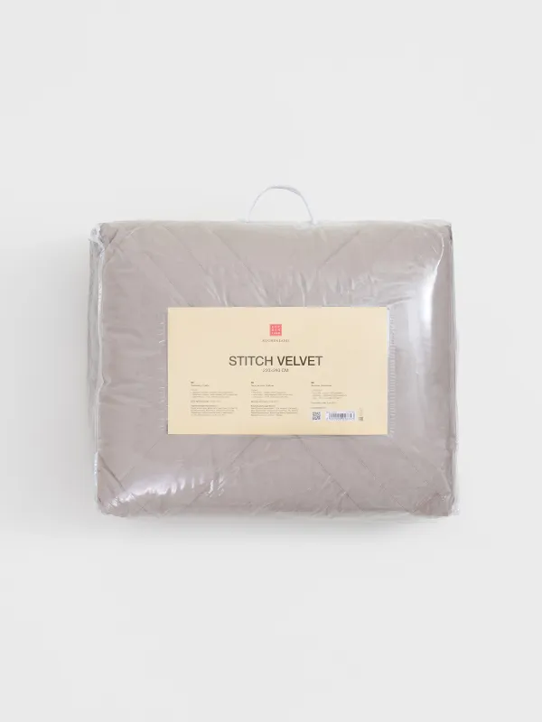 Покрывало, 220х240 см, стеганое, вельвет/микрофибра, серо-лиловое, Ромбы, Stitch velvet, image-6