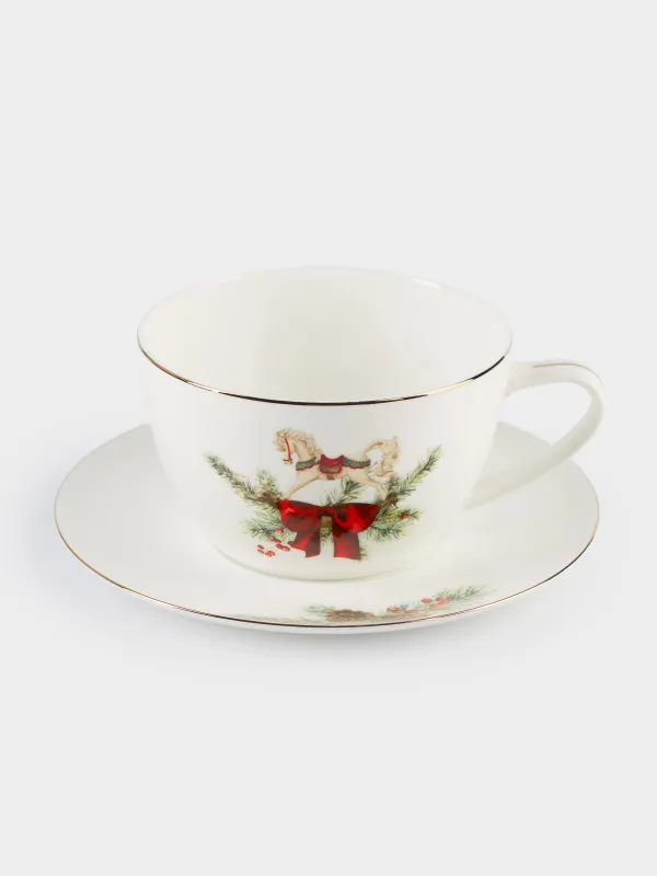 Шай жұбы, таңғы асқа арналған, 1 адам, 2 зат, 480 мл, фарфор F, Жылқы, Christmas miracle classic, image-1