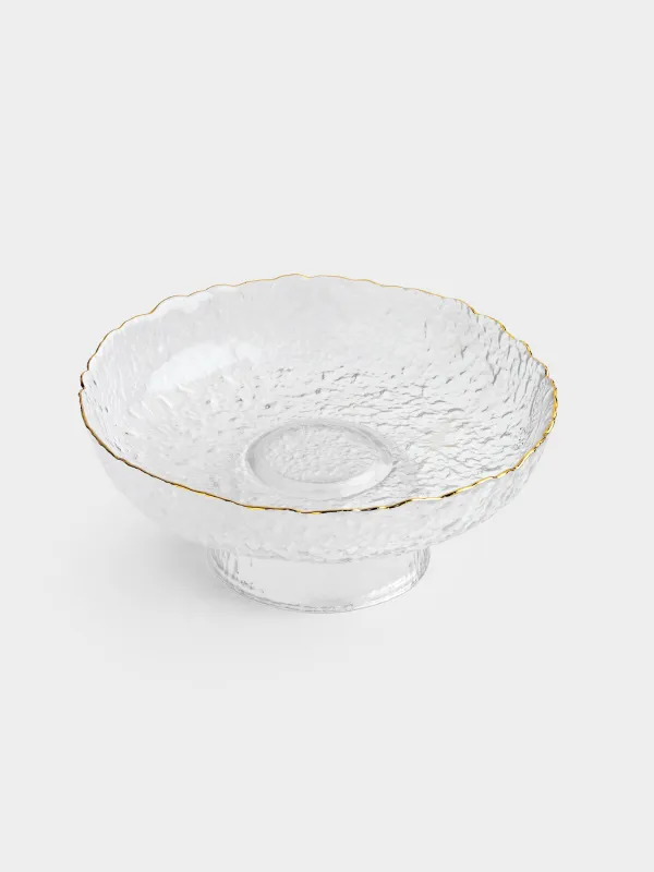 Жеміс вазасы, 20х8 см, аяғы бар, шыны, алтын түстес жиегі бар, Nautilus gold, image-1