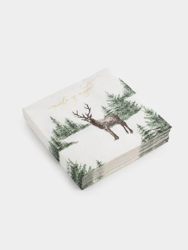 Салфетки бумажные, 21х21 см, Woodland story, image-1