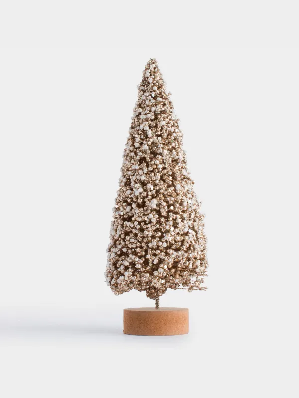 Мүсінше, 21 см, тұғырда, пластик/металл, ақ-алтын, Қар басқан шырша, Frosty sparks, image-2