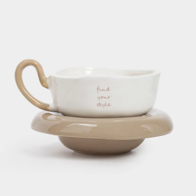 Шай жұбы, 1 адам, 2 зат, 300 мл, керамика, сүт түстес және сұр, дақты, Find your style, Delicia