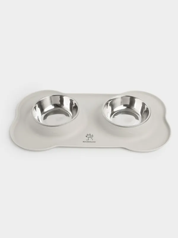 Миска для животных, 44х26 см, 370 мл, двойная, на подставке, сталь/силикон, серая, Favorite pet, image-3