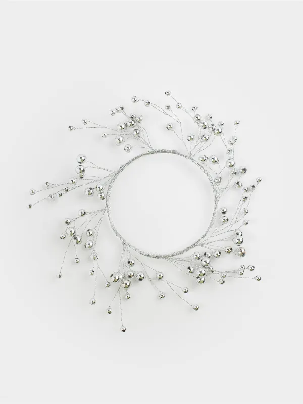 Сәндік гүл шоғы, 10/20 см, шай шамына арналған, пластик/металл, Күміс моншақтар, Balls decor, image-0