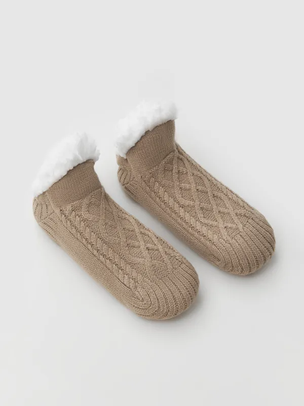 Әйелдер шұлықтары, үйге арналған, өлшемі 36-38, акрил/шерпа, құм, Қысқы өрнек, Knitted soft, image-3