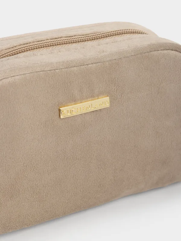 Косметикалық сөмке, 18х12 см, шашағы бар, барқыт, қоңыр, Velvety, image-1