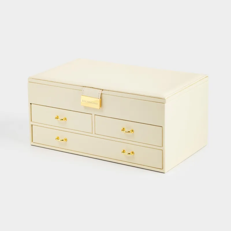 Шкатулка для украшений, 26х15 см, с зеркалом, дерево/искусственная кожа, экрю, Premiere