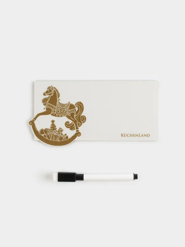 Жазбаларға арналған магниттік тақта, 18х12 см, маркері бар, пластик, қола түстес, Жылқы, Horse christmas, image-0