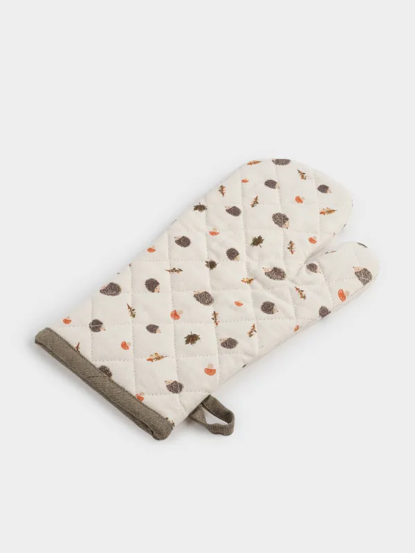 Ыдыс ұстағыш-қолғап, 17х33 см, мақта, сарғылт-қоңыр, Кірпі, жапырақтар мен саңырауқұлақтар, Autumn hedgehog, image-3