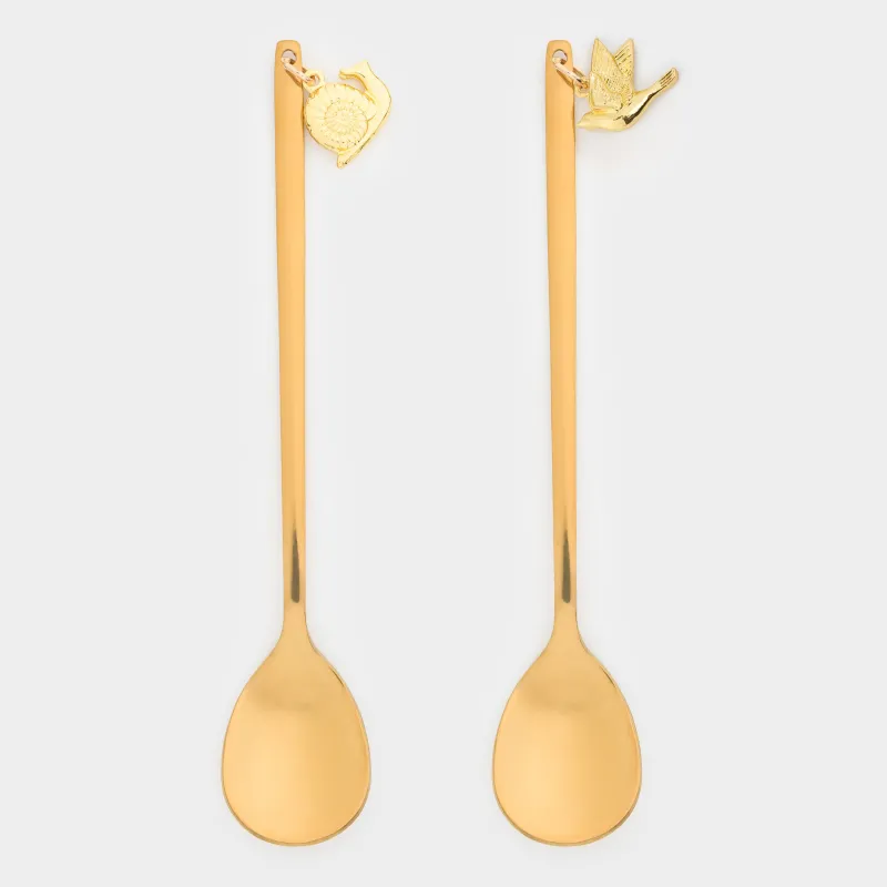 Ложка десертная, 13 см, 2 шт, сталь, золотистая, Птица/Улитка, Tale garden, image-3