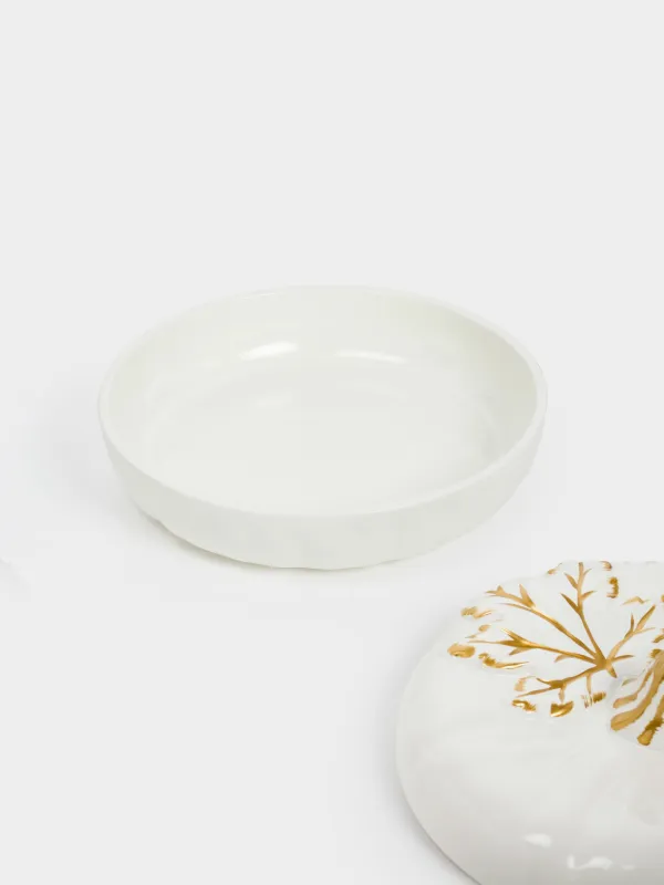 Пісіруге арналған ыдыс, 26 см, қақпағы бар, керамика, сүт-алтын түстес, Жапырағы бар асқабақ, Pumpkin, image-4