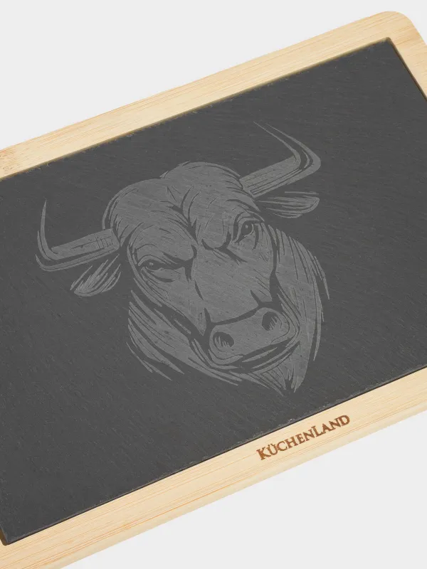 Стейк қызмет көрсету жинағы, 1 парсы, 3 пр, Болат / шифер/бамбук, бұқа, барбекю, image-5