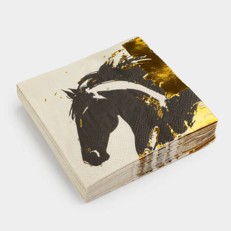 Қағаз майлықтар, 21х21 см, 20 дана, төртбұрышты сарғылт-қоңыр, Жылқы эскизі, Horse, image-1