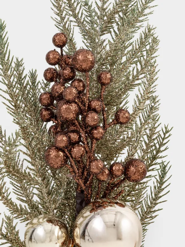 Сәндік бұтақ, 60 см, пластик/пенопласт, шампан, Қылқан инелер мен жидектер, Conifer champagne, image-2