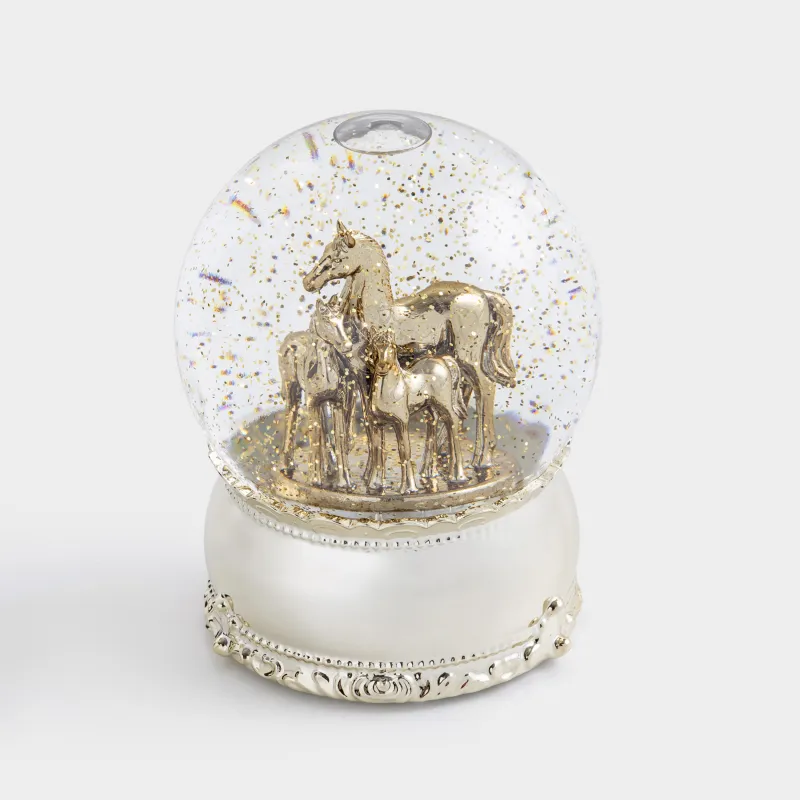 Қар шамы, 15 см, жарықтандырылған, пластик, алтын, Шар үстіндегі жылқы, Golden style