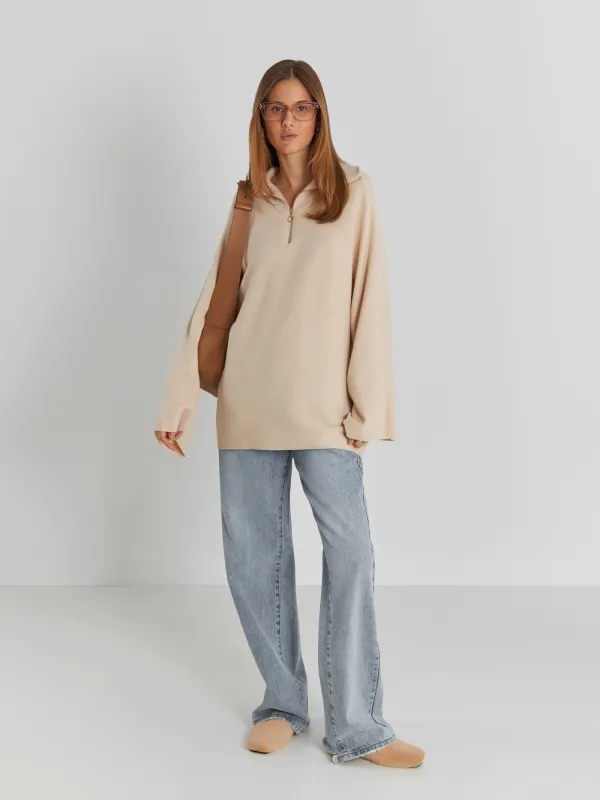 Әйелдер свитері, өлшемі S, сыдырмасы бар, вискоза/полиэстер/нейлон, сарғылт-қоңыр, Altea, image-0