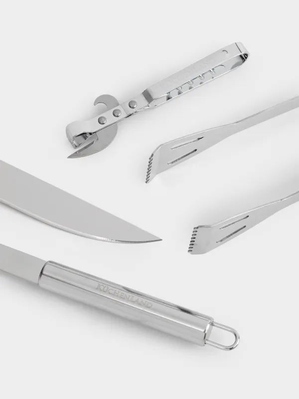 Барбекюге арналған жиынтық, 4 зат, былғарыдан жасалған қабы бар, болат/эко-былғары, BBQ, image-1