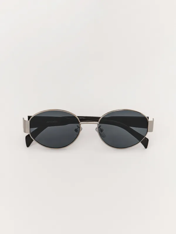 Очки солнцезащитные, металл/пластик, с футляром для очков, овальные, серебристо-серые, Round, image-0