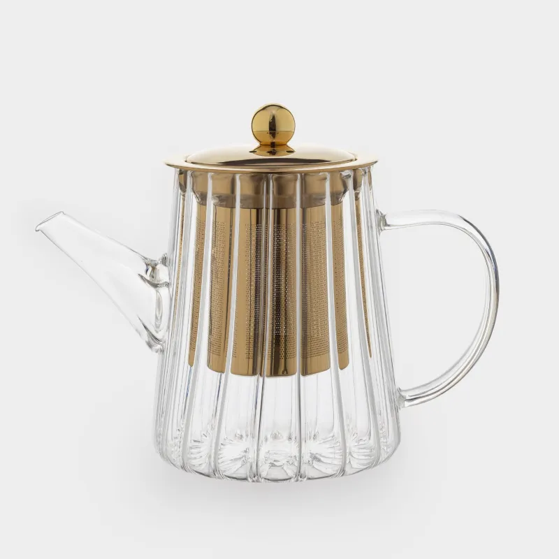 Чайник заварочный, 600 мл, стекло Б/сталь, золотистый, Camellia gold