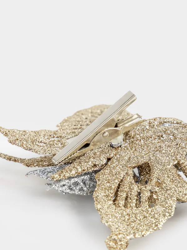 Сәндік әшекей, 16 см, қыстырғышта, пластик, шампан, Гүлі бар көбелек, Flower decor, image-4