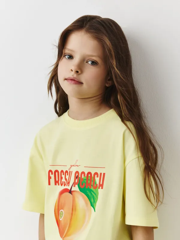 Балалар футболкасы, 122 см, қыздарға арналған, мақта, сары, Шабдалы, Otilia, image-2