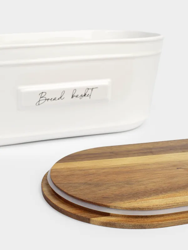 Нан қорабы, 33х17х13 см, кесу тақтасы бар, керамика/ағаш, сопақ, сүт түстес, Home stories, image-3