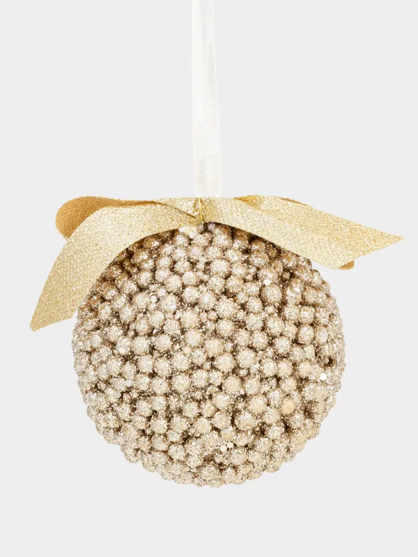 Шырша ойыншығы, 8 см, пенопласт, шампан, Лентасы бар шар, Ball sparkle, image-0