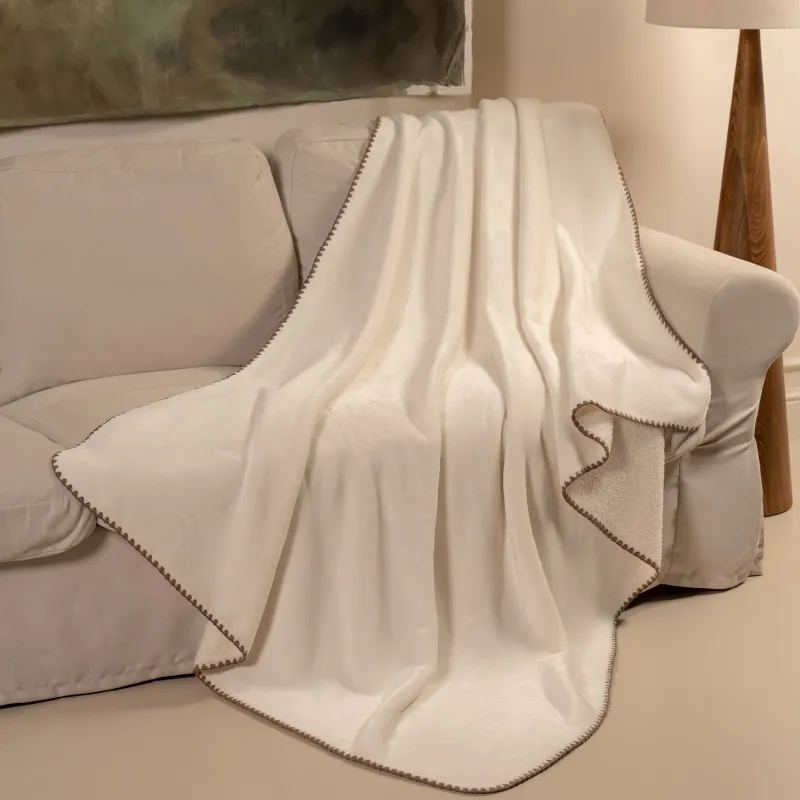 Плед, 130х170 см, двусторонний, букле/фланель, молочный, Curly