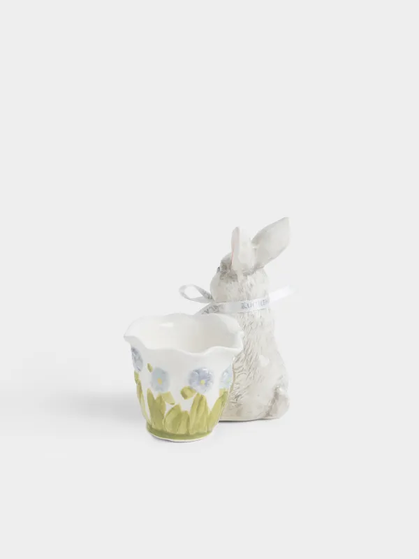 Подставка для яйца, 10 см, керамика D, серая, Кролик с цветами, Easter, image-3