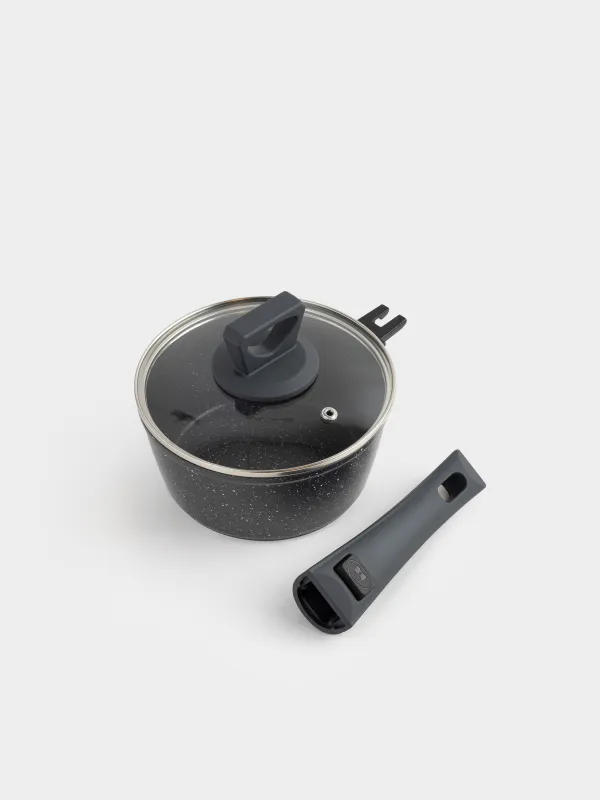 Ковш, 16 см, 1,2 л, с крышкой, съемная ручка, с покрытием, алюминий, черный, Scandia, image-2