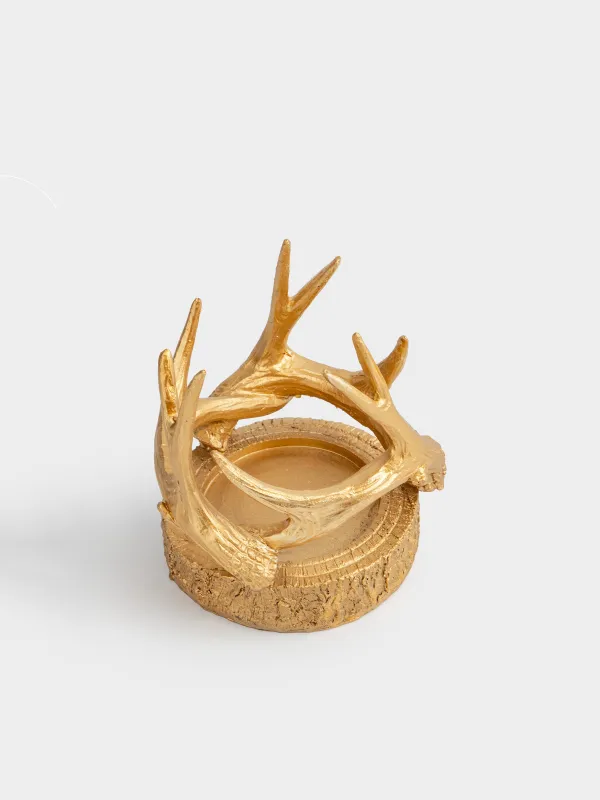 Подсвечник, 12 см, для цилиндрической свечи, Рога оленя, Deer gold, image-2