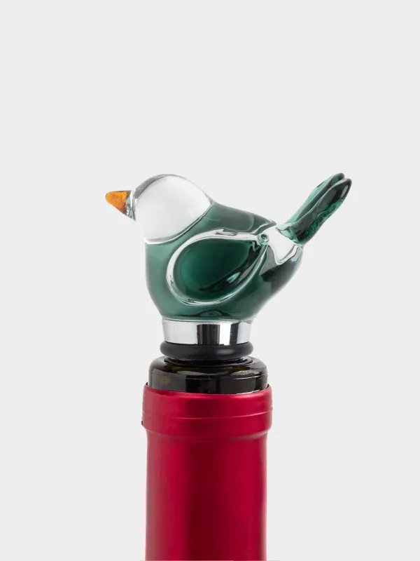 Шарап бөтелкесінің тығыны, 10 см, металл/шыны, Көк құс, Birds, image-3