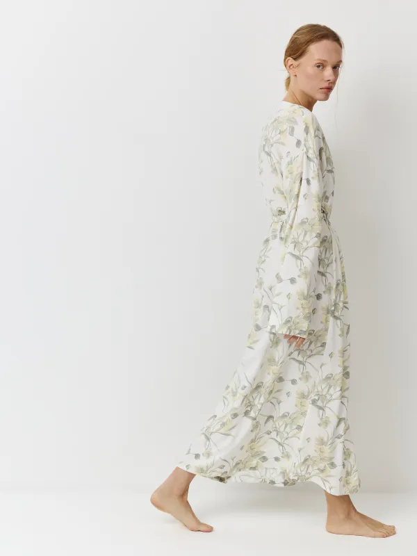 Әйелдер халаты, үйге арналған, өлшемі S, ұзын жеңді, вискоза, сұр, Жапырақтар, Leksli, image-3