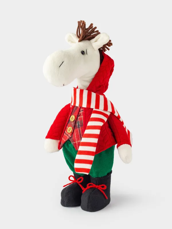 Изделие декоративное, 33 см, полиэстер, бежево-зеленое, Конь в красной куртке, Cute horse, image-0