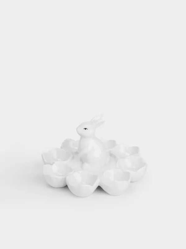 Пасха ыдысы, 18х12 см, 8 бөлім, керамика, сүт түстес, Гүлдер арасындағы қоян, Flora Easter, image-3