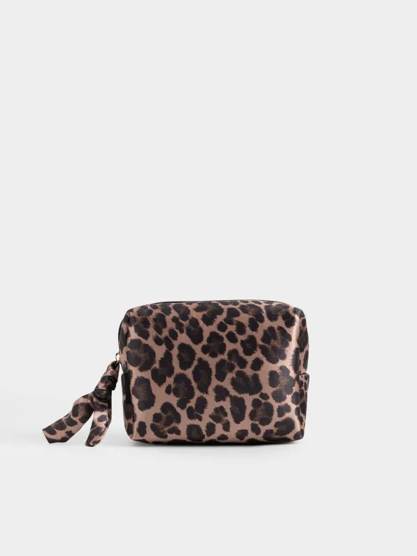 Косметикалық сөмке, 18х13 см, атлас, қара және қоңыр, Леопард, Leopard, image-0