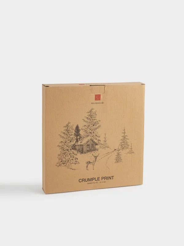 Түскі ас тәрелкесі, 28 см, керамика, ақ, Ормандағы үйдің жанындағы бұғы, Crumple print, image-5