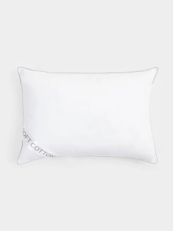 Жастық, 50х70 см, мақта/микрофибра, ақ, күміс жиектері бар, Soft cotton, image-0