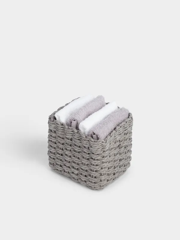 Полотенце, 30х30 см, 4 шт, в корзине, хлопок/целлюлоза, серое/белое, Basket towel, image-2