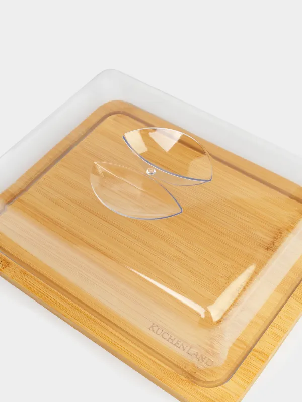 Қақпағы бар тағам, 23x17 см, бамбук/пластик, тікбұрышты, бамбук, image-2