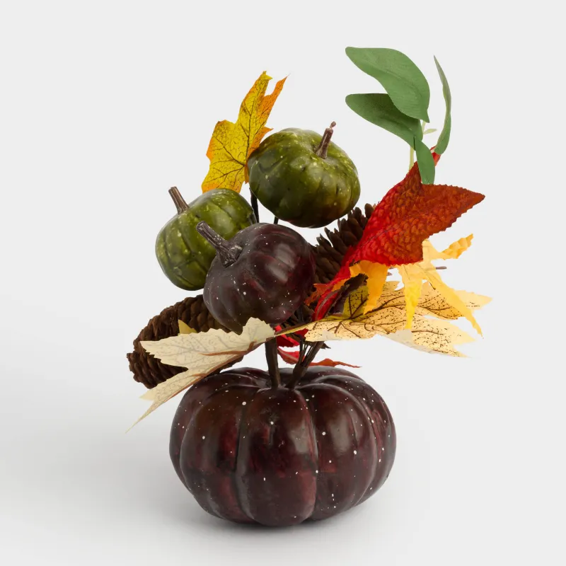 Сәндік композиция, 21 см, полистирол, Қара асқабақтағы күзгі букет, Grand garden decor, image-4