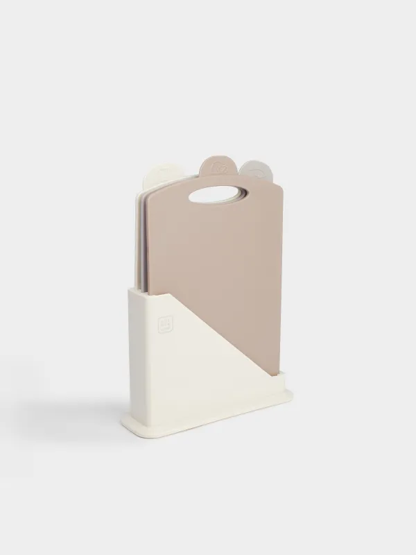 Доска разделочная, 31х20 см, 3 шт, в подставке, пластик, бежевая/коричневая, Soft kitchen, image-0