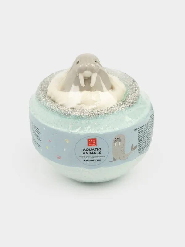 Бомбочка для ванны, 130 гр, с игрушкой, голубая, Маршмеллоу, Морж, Aquatic animals, image-4