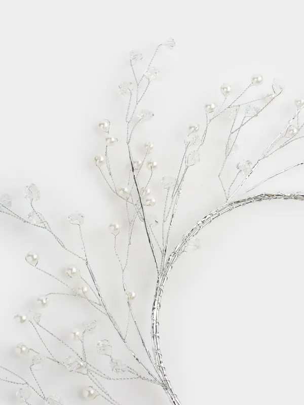 Сәндік гүл шоғы, 15/30 см, пластик/металл, Моншақтары бар күміс кристалдар, Balls decor, image-2